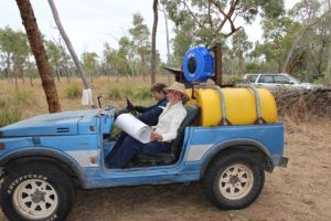 Karl and Jill heading out to check the fire and have some fun with paper. Bimblebox Nature Refuge September, 2012