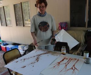 Glenda Orr painting with tree sap