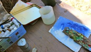 Shayna Wells work station, Bimblebox Artist Camp 2013, photo by Jill Sampson