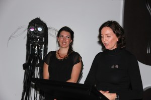 Beth Jackson, curator of Bimblebox: art - science - nature, opens the show at Dogwood Crossing gallery.  Beside her is Ashleigh Campbell Cultural Development Organiser and Superviser of Dogwood Crossing Gallery.