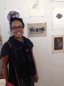 Artist Karen Kaese talks about her Dusky Woodswallow artwork, photo Jo Bragg